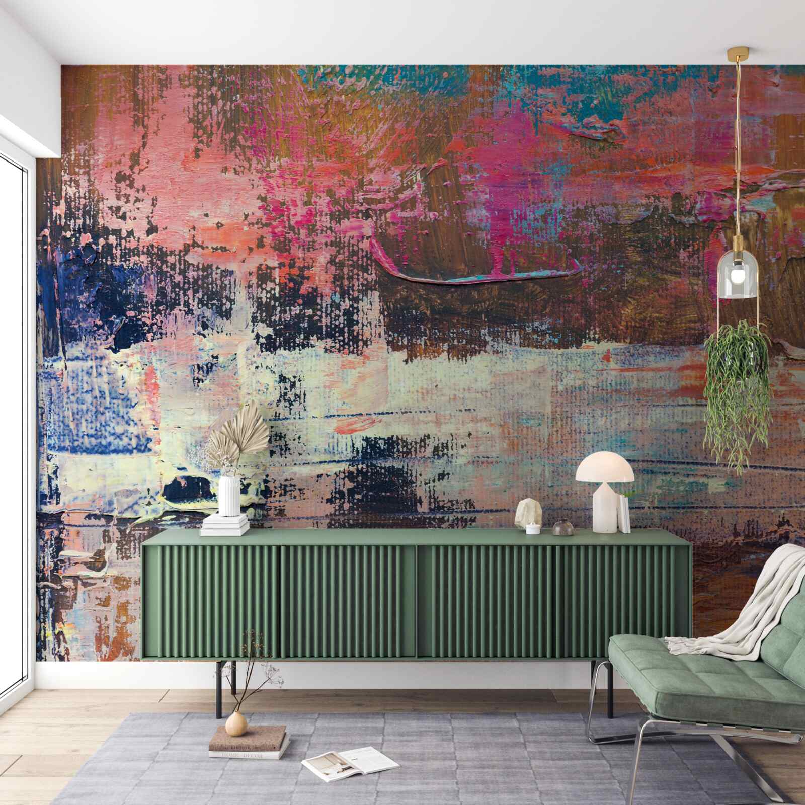 Фотошпалери захід сонця в лісі, забарвленому в рожеві відтінки