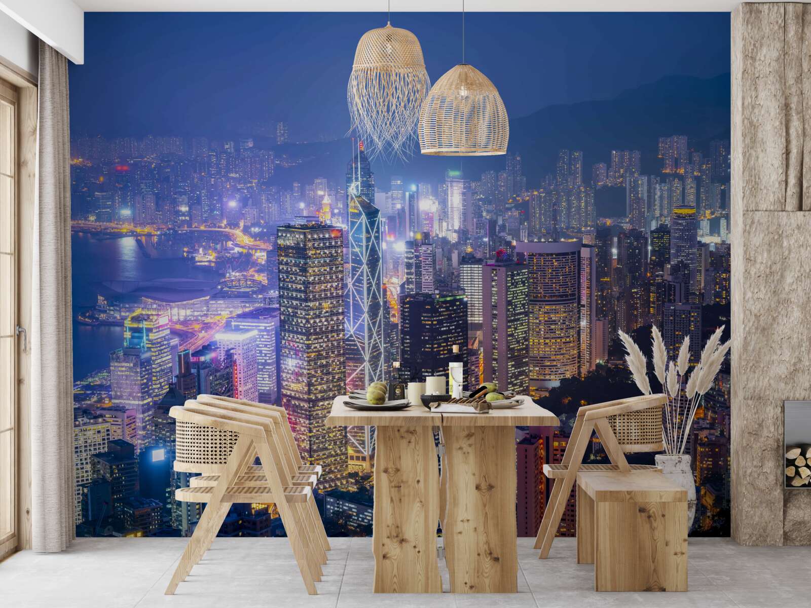 Фотошпалери панорамний вид на нічний гонконг з оглядової вежі