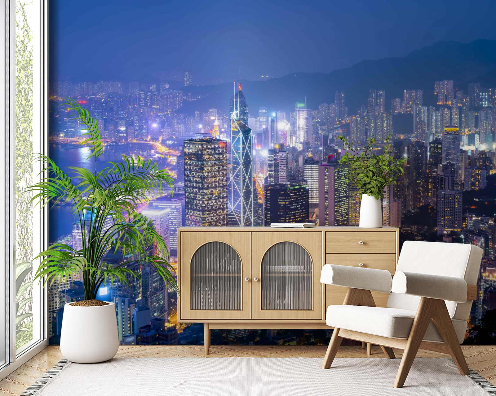 Фотошпалери панорамний вид на нічний гонконг з оглядової вежі