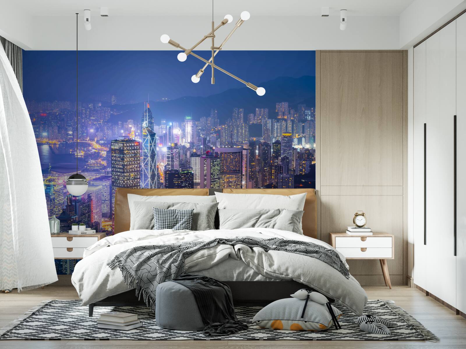 Фотошпалери панорамний вид на нічний гонконг з оглядової вежі