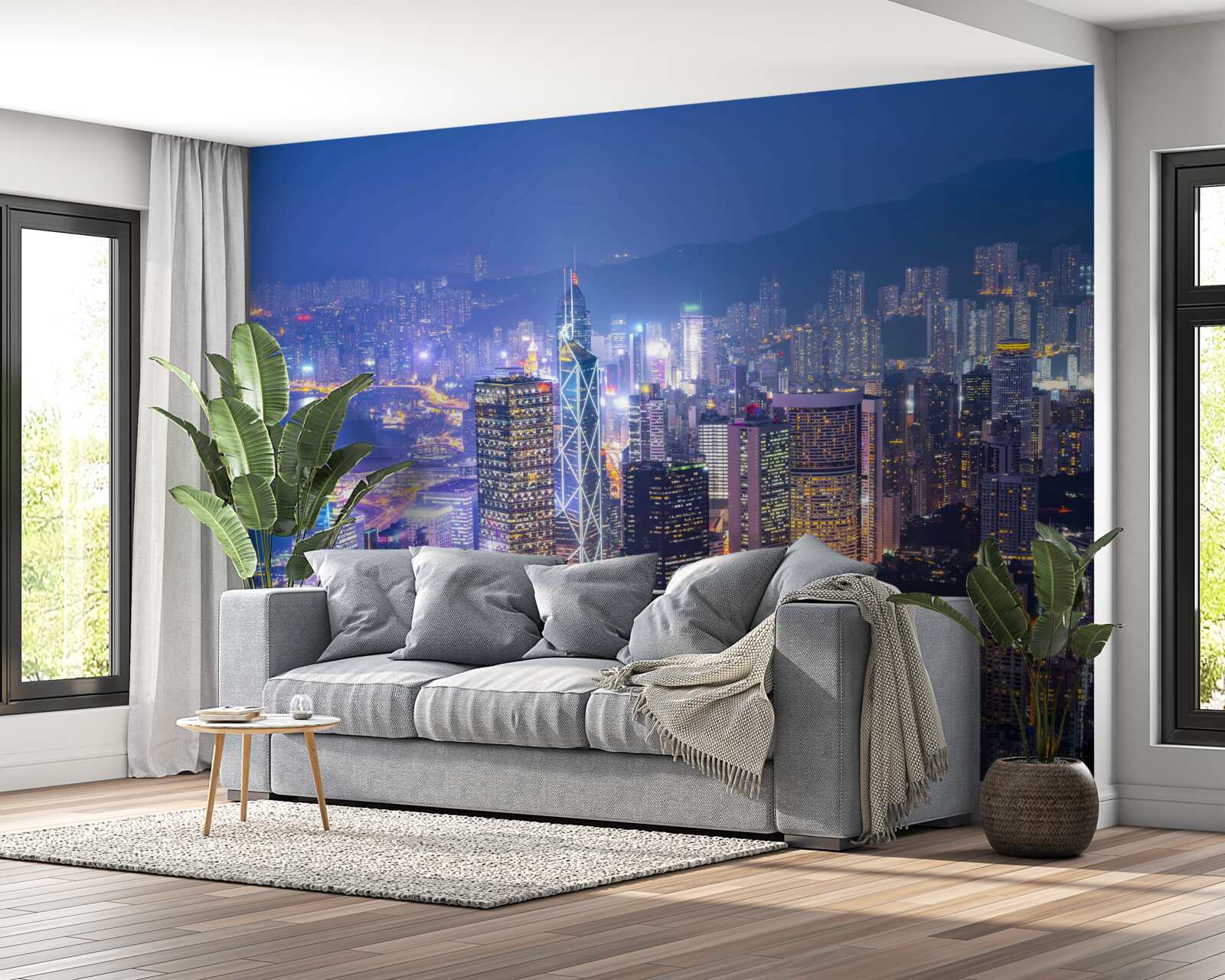 Фотошпалери панорамний вид на нічний гонконг з оглядової вежі