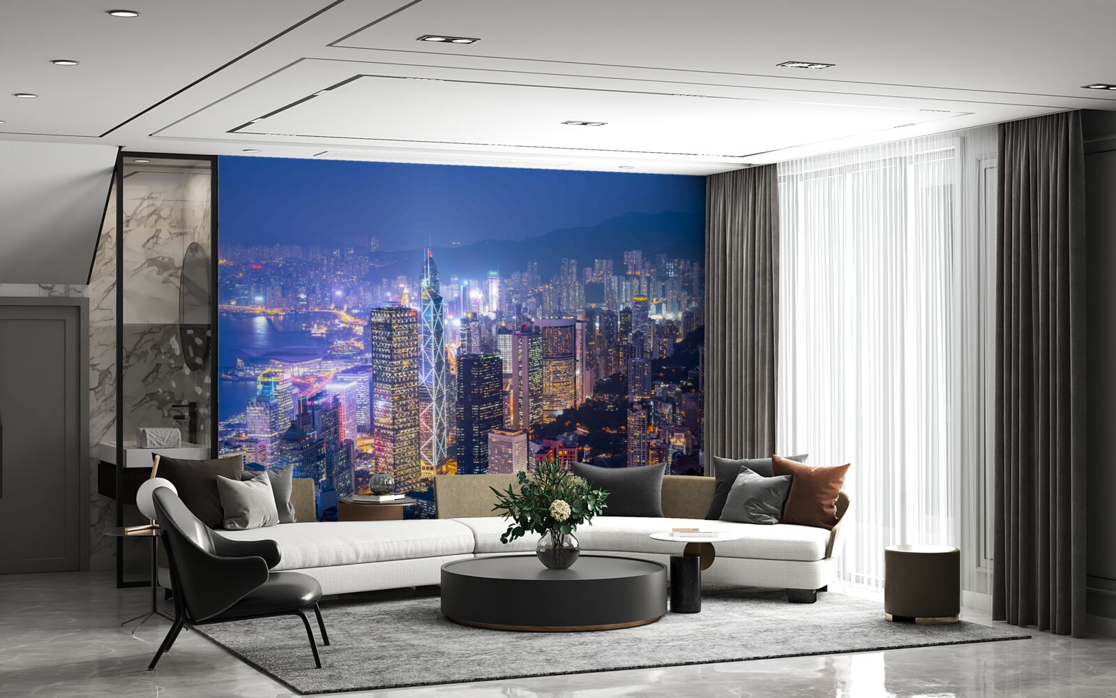 Фотошпалери панорамний вид на нічний гонконг з оглядової вежі