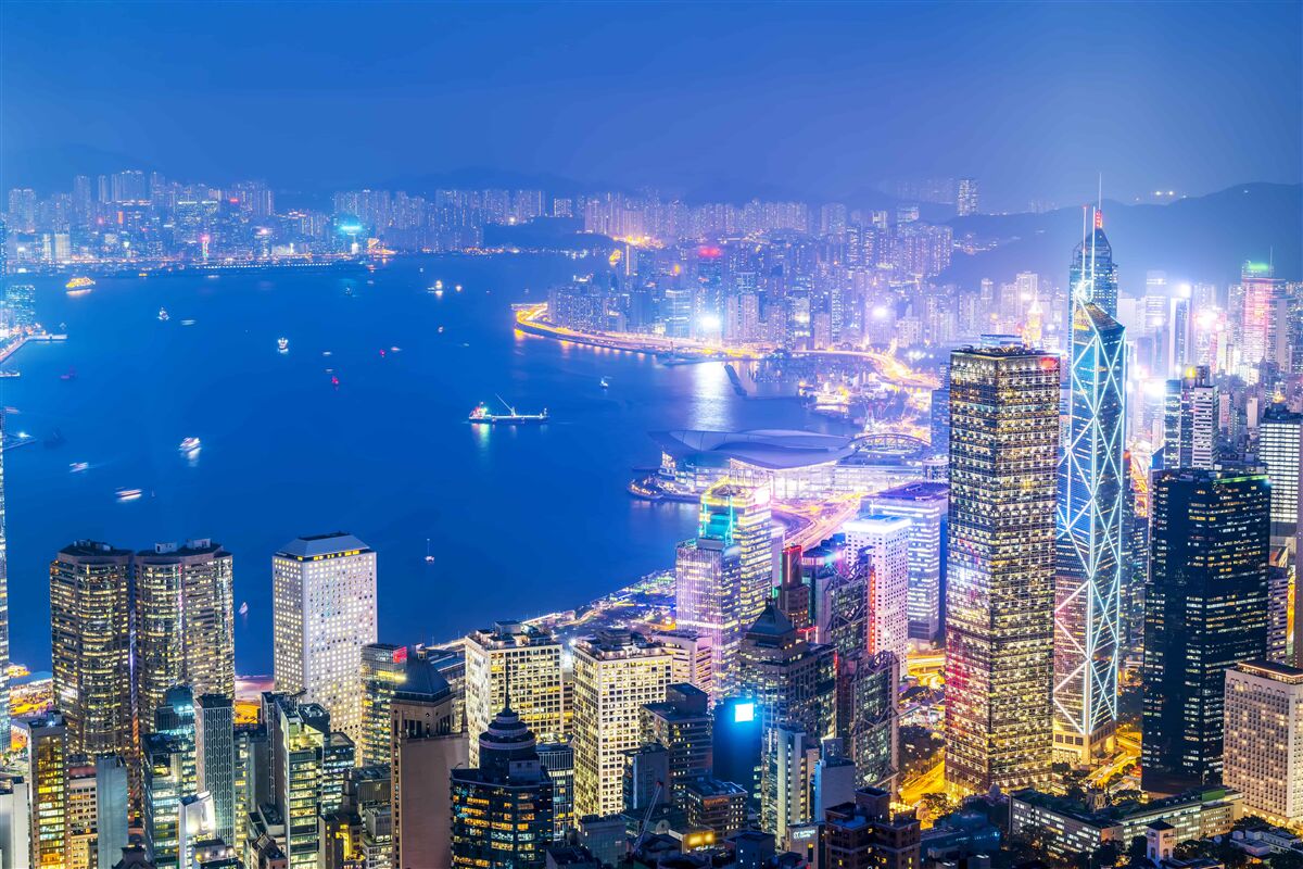Фотошпалери заворожуючий нічний пейзаж гонконгу