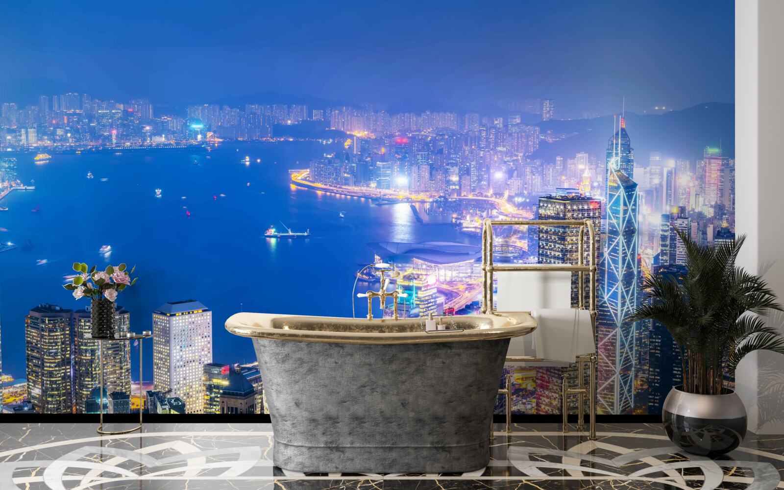 Фотошпалери заворожуючий нічний пейзаж гонконгу