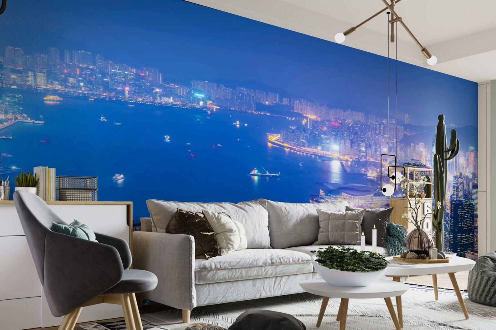 Фотошпалери заворожуючий нічний пейзаж гонконгу