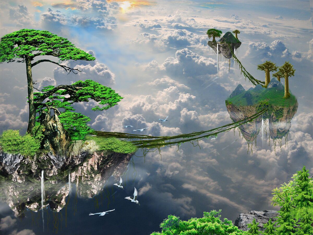 Фотошпалери острови, що пливуть у небі