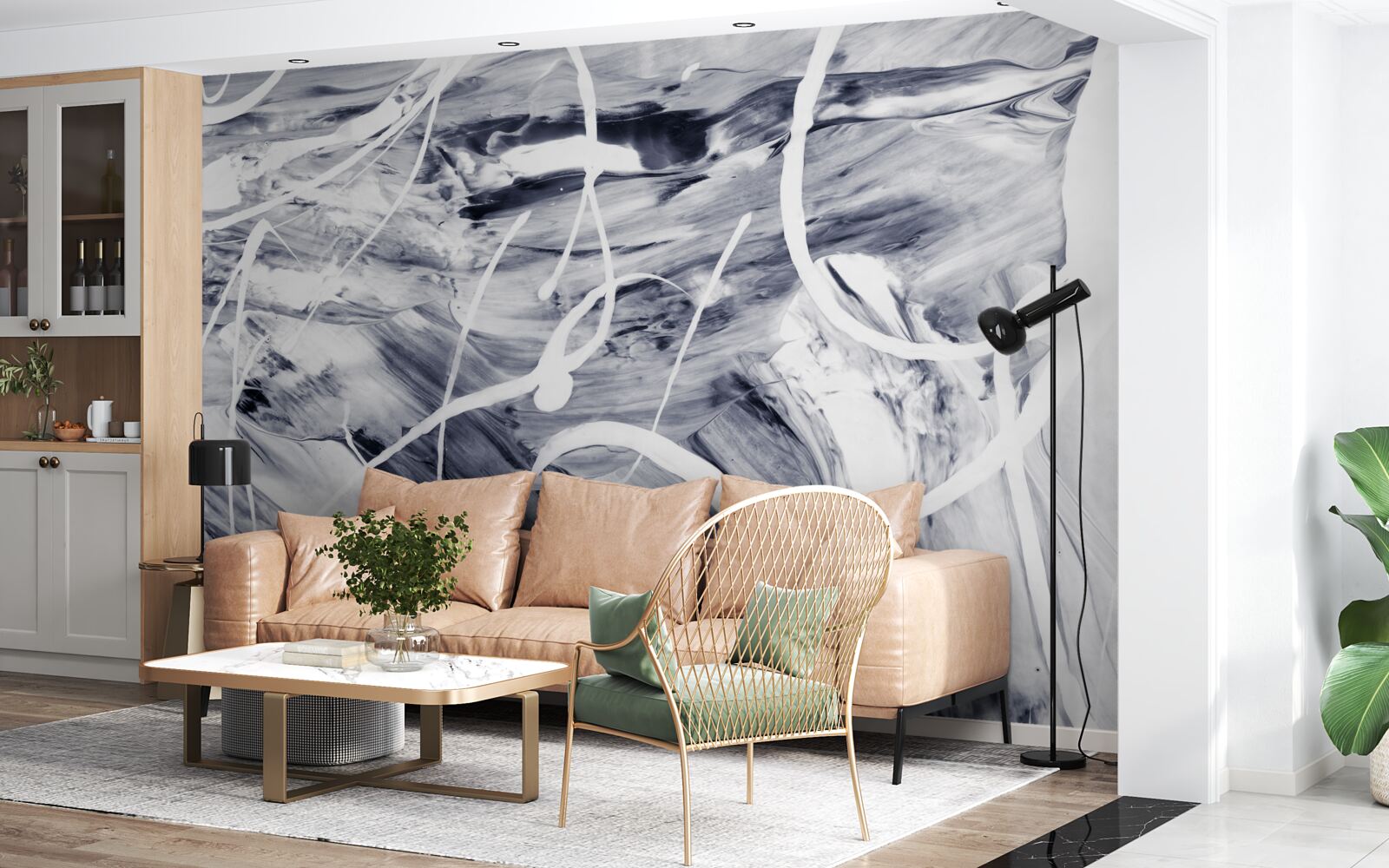 Фотошпалери мазки білою фарбою на чорному тлі