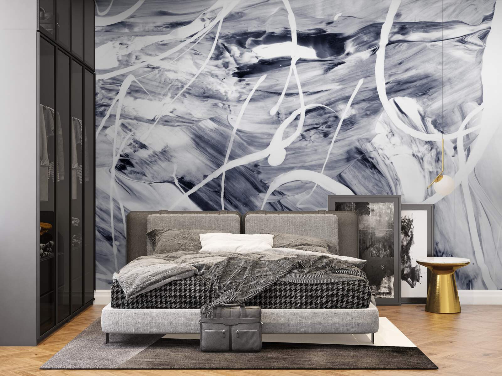 Фотошпалери мазки білою фарбою на чорному тлі