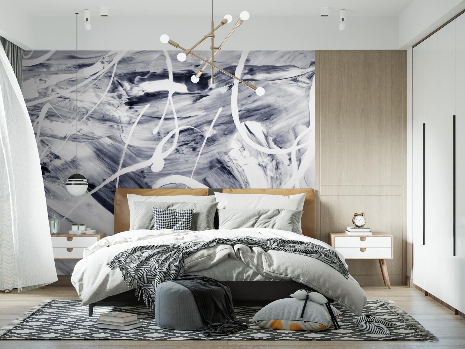 Фотошпалери мазки білою фарбою на чорному тлі