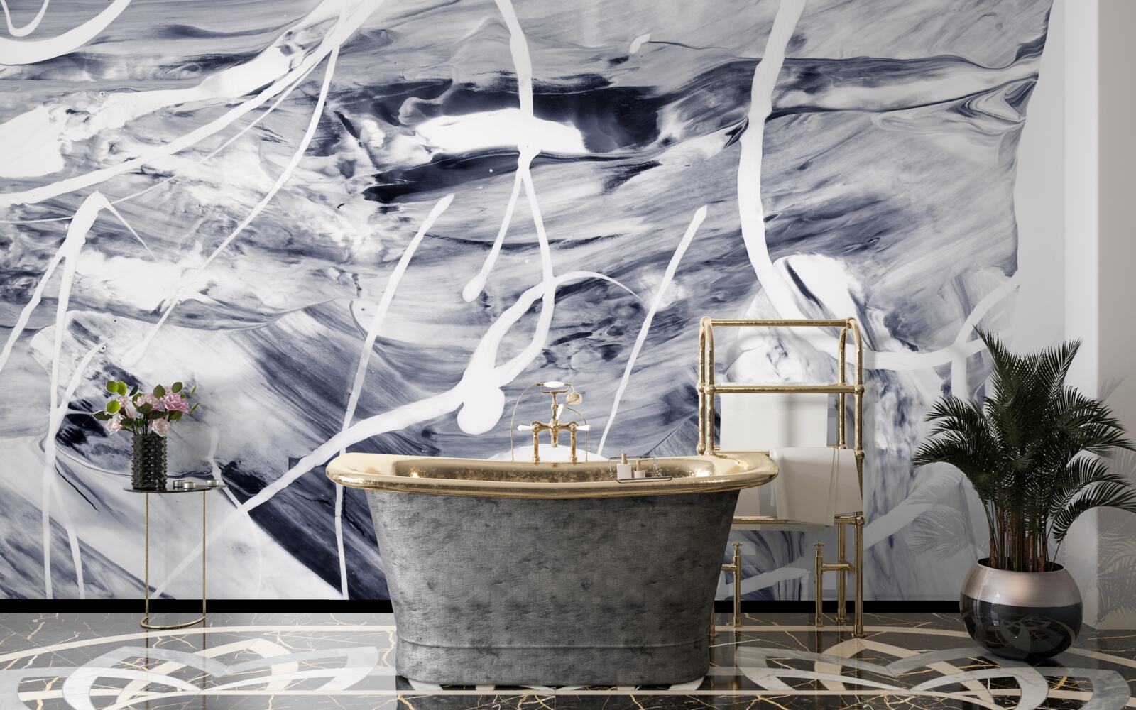 Фотошпалери мазки білою фарбою на чорному тлі