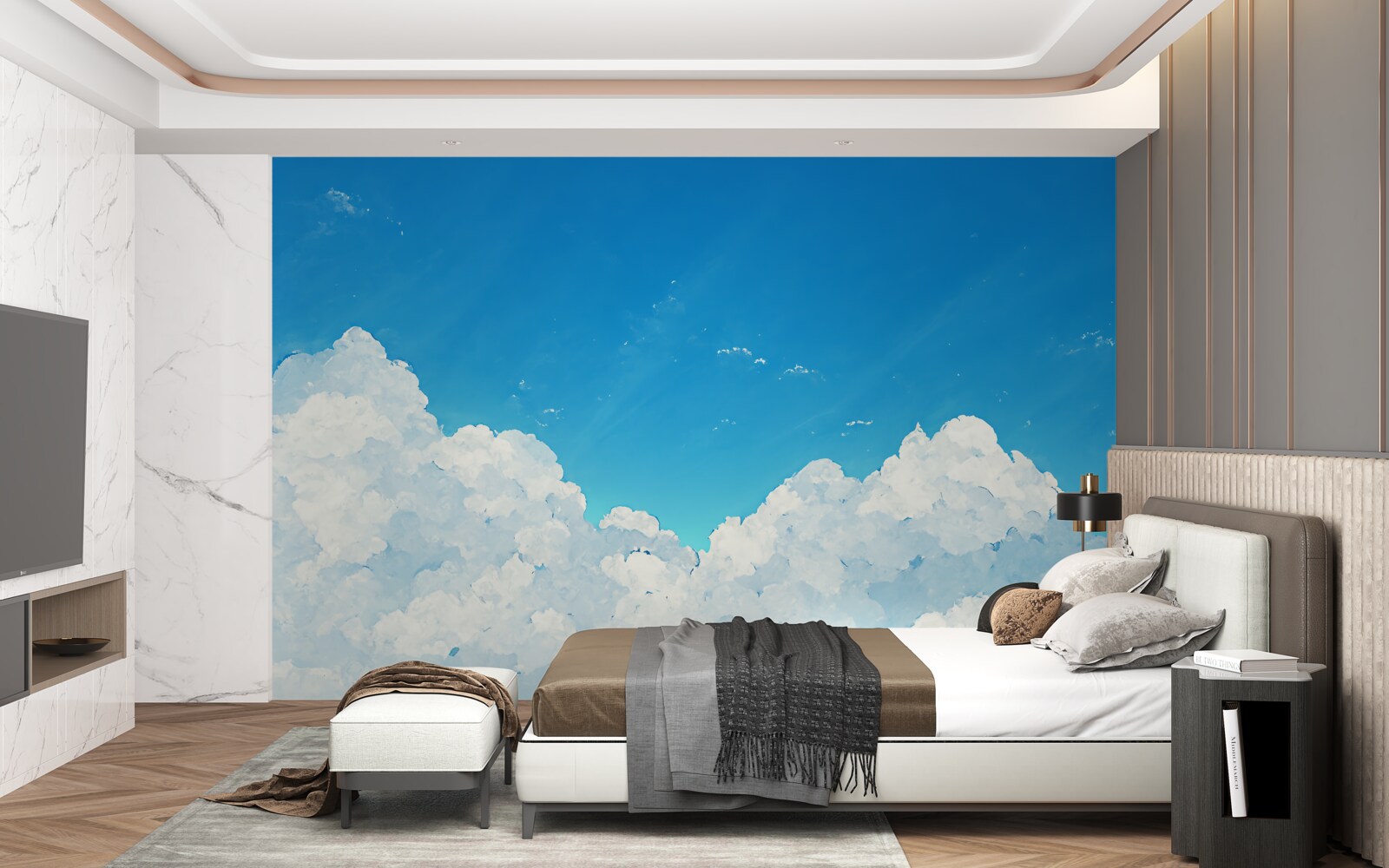 Фотошпалери блакитне небо і білосніжні хмари