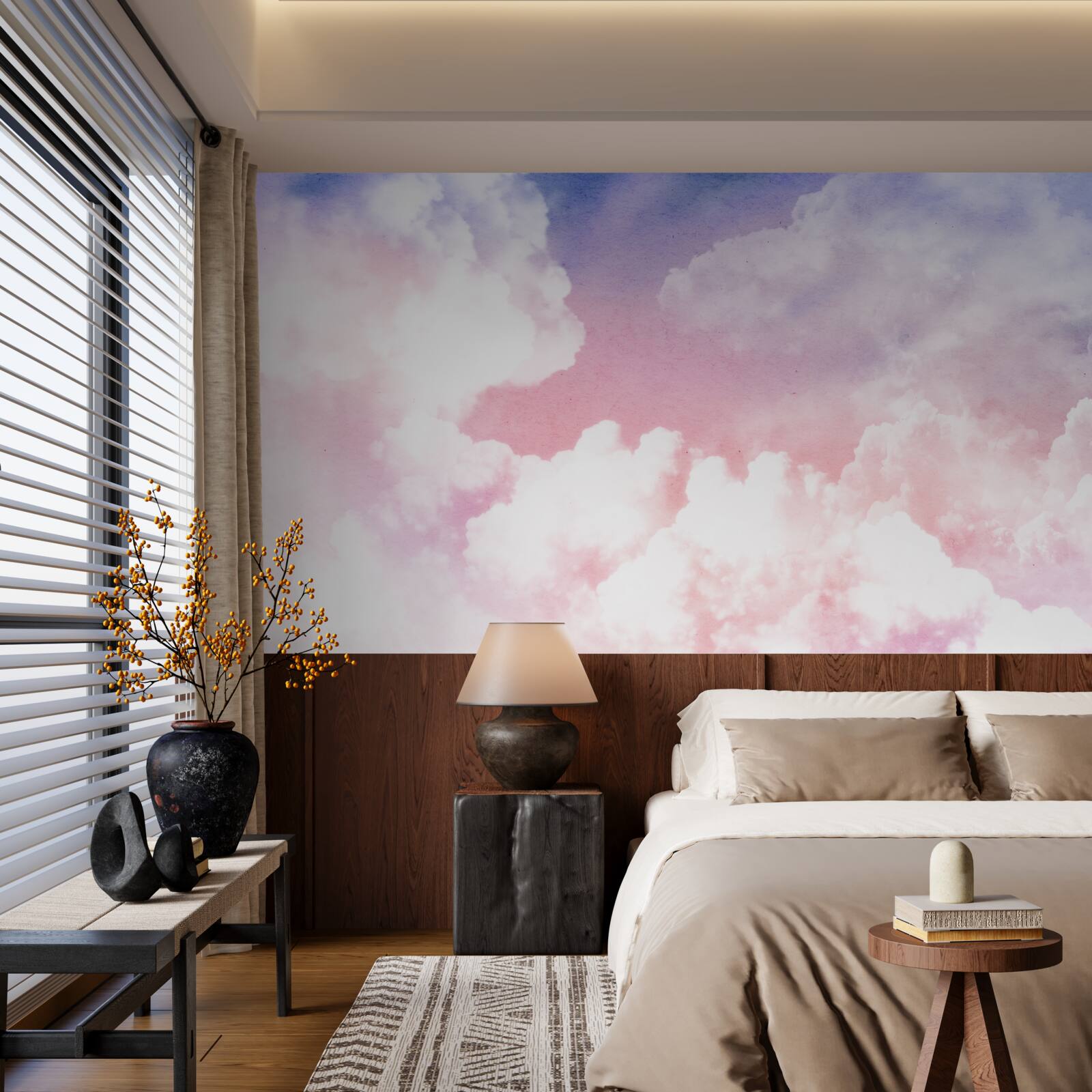Фотошпалери рожеві західні хмари