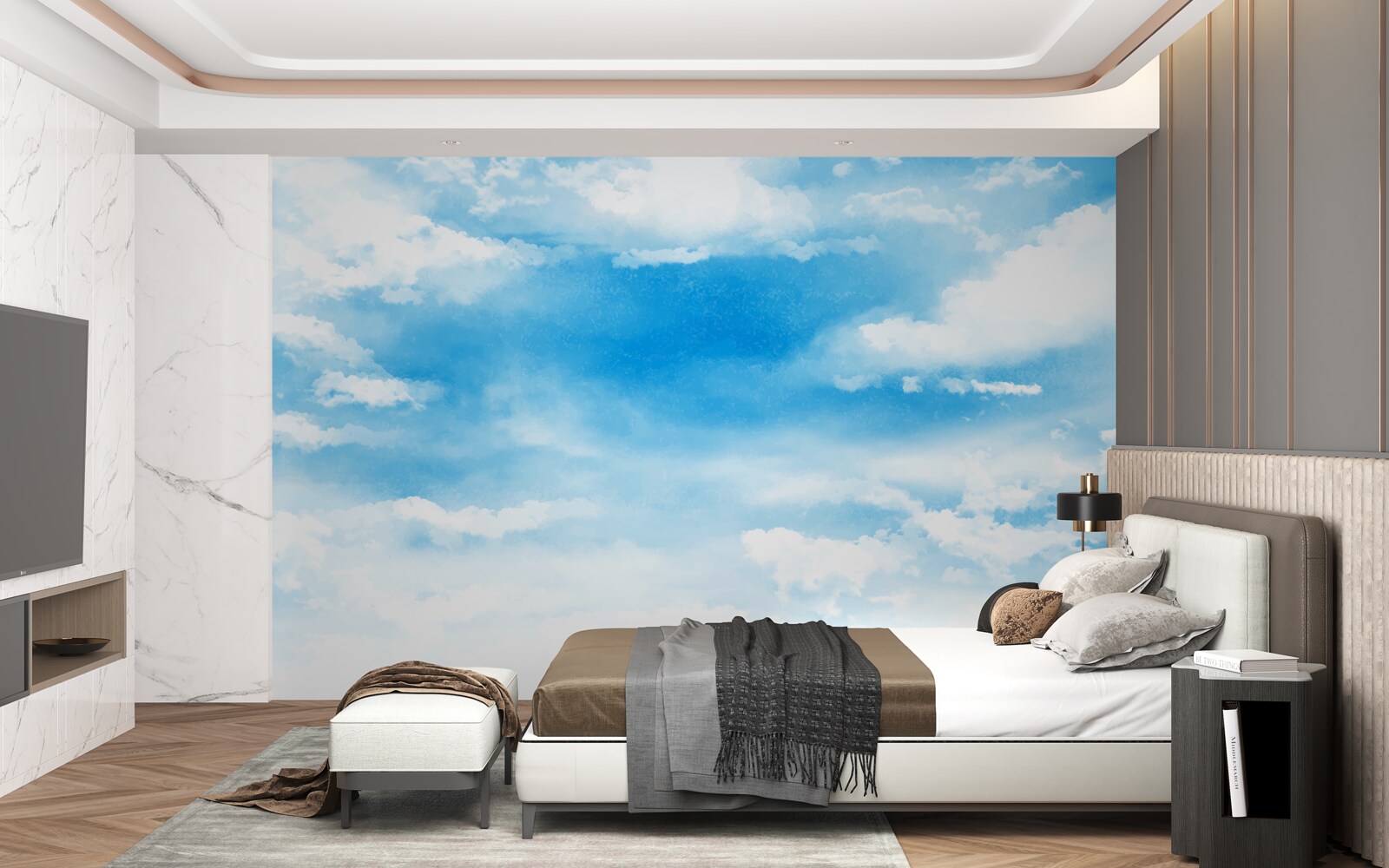 Фотошпалери блакитне небо прикрашають білі хмаринки