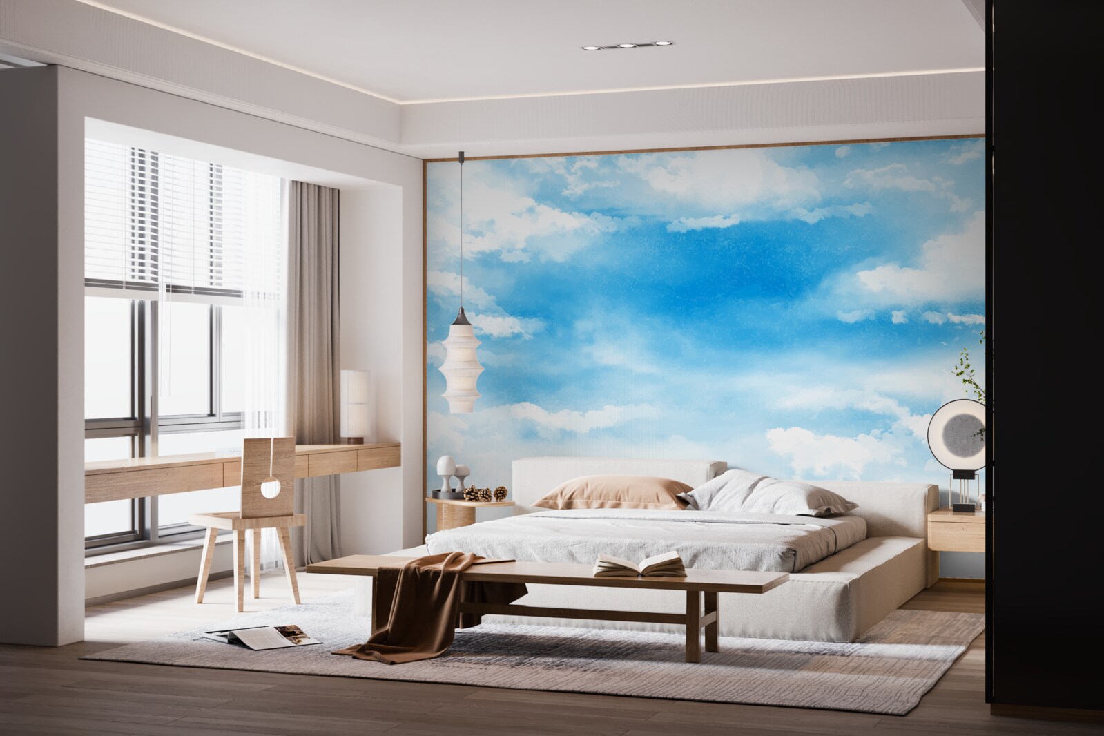 Фотошпалери блакитне небо прикрашають білі хмаринки