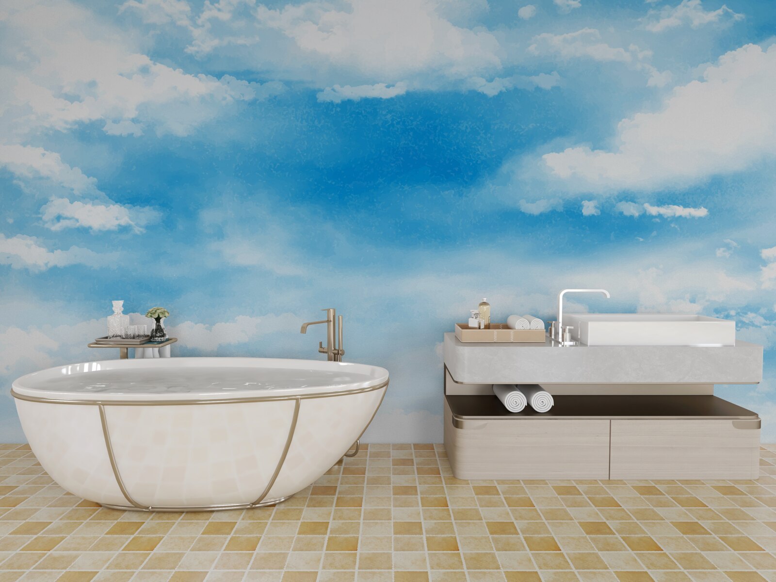 Фотошпалери блакитне небо прикрашають білі хмаринки