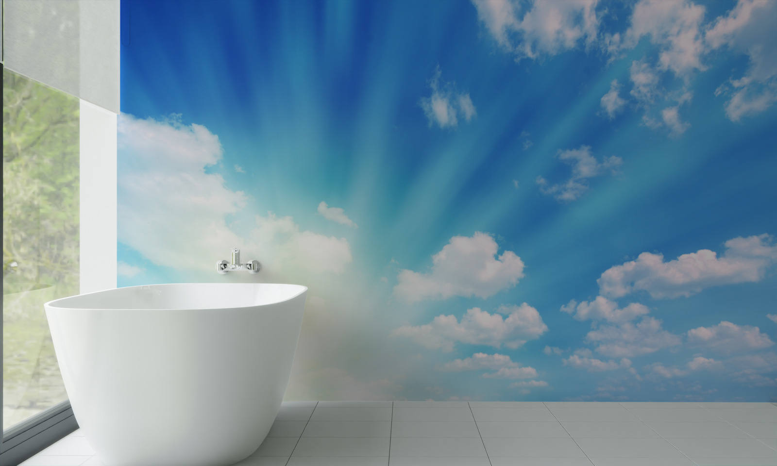 Фотошпалери яскраві промені сонця світять у блакитному небі