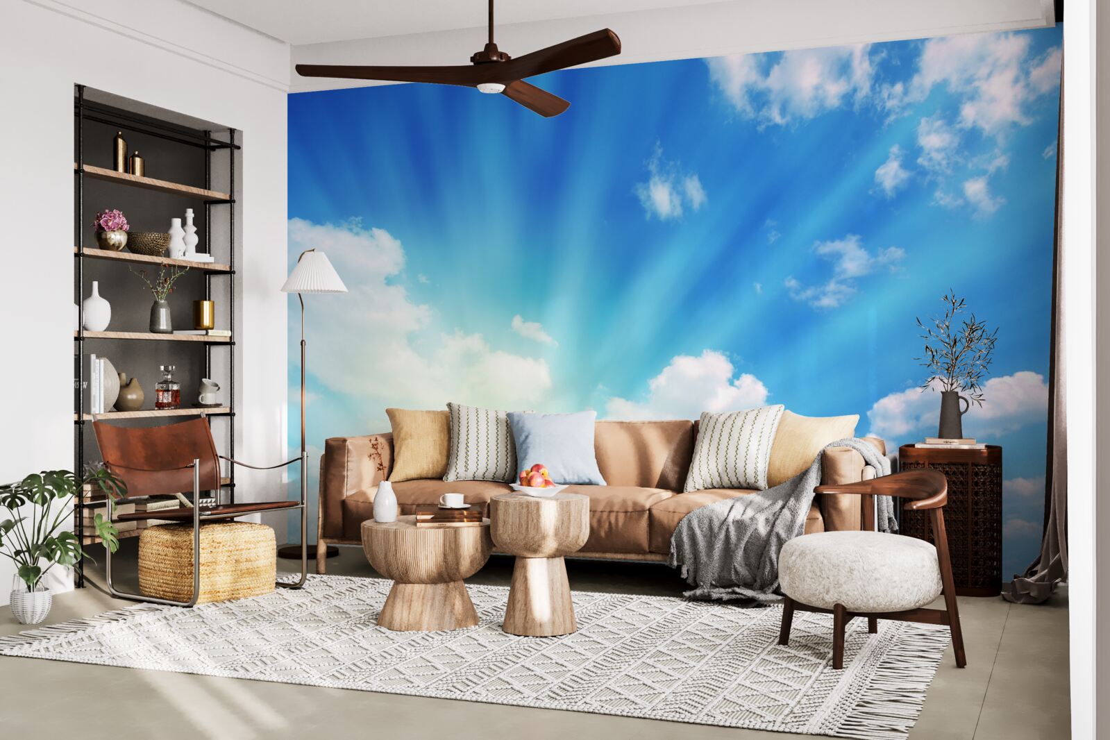 Фотошпалери яскраві промені сонця світять у блакитному небі