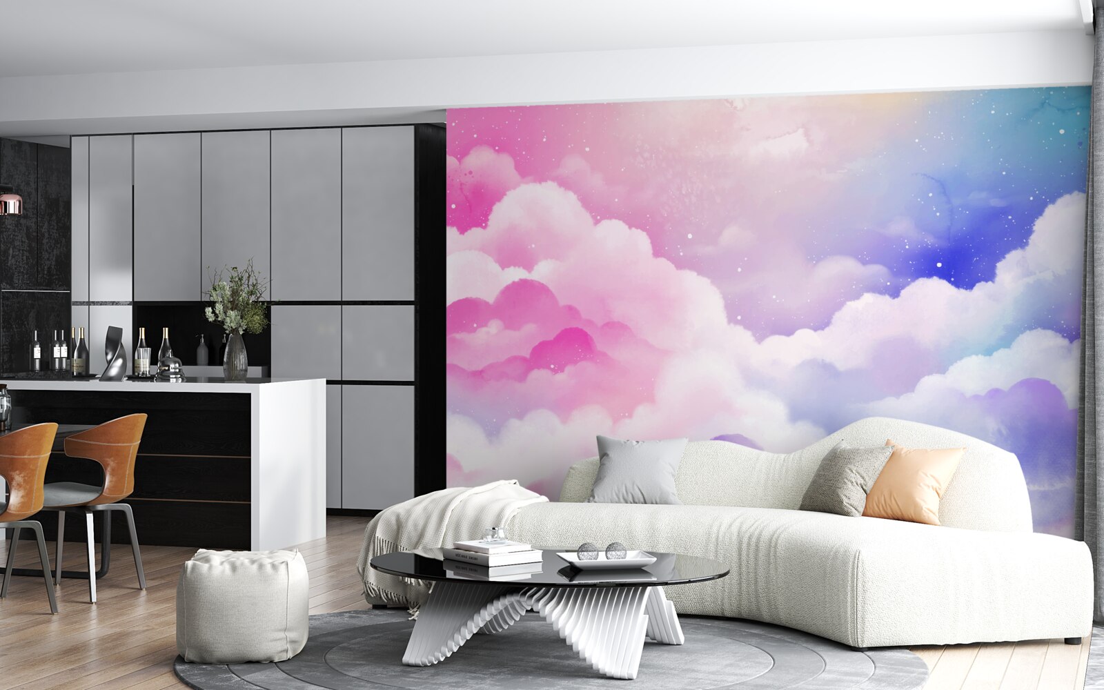 Фотошпалери небо яскраво-рожеве та блакитне в абстрактному стилі