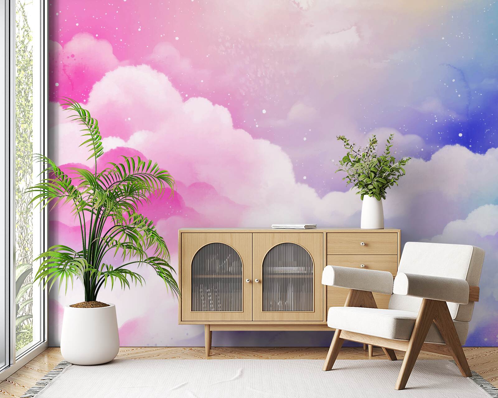 Фотошпалери небо яскраво-рожеве та блакитне в абстрактному стилі