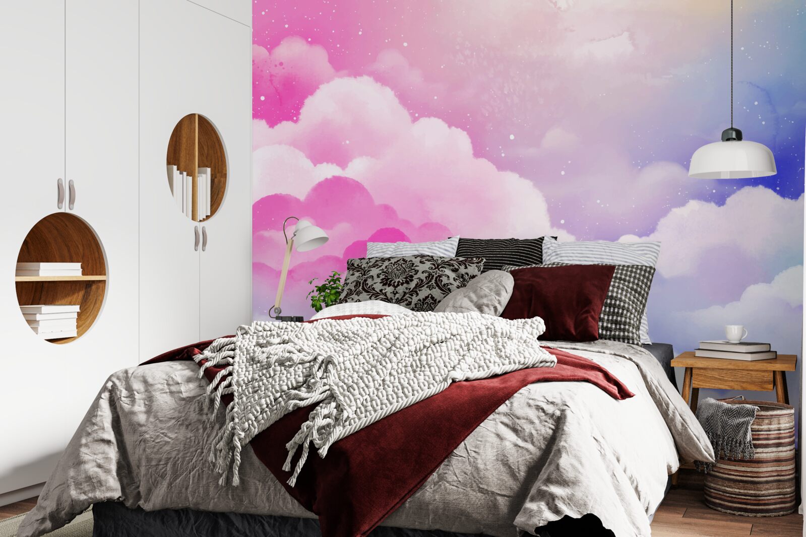 Фотошпалери небо яскраво-рожеве та блакитне в абстрактному стилі