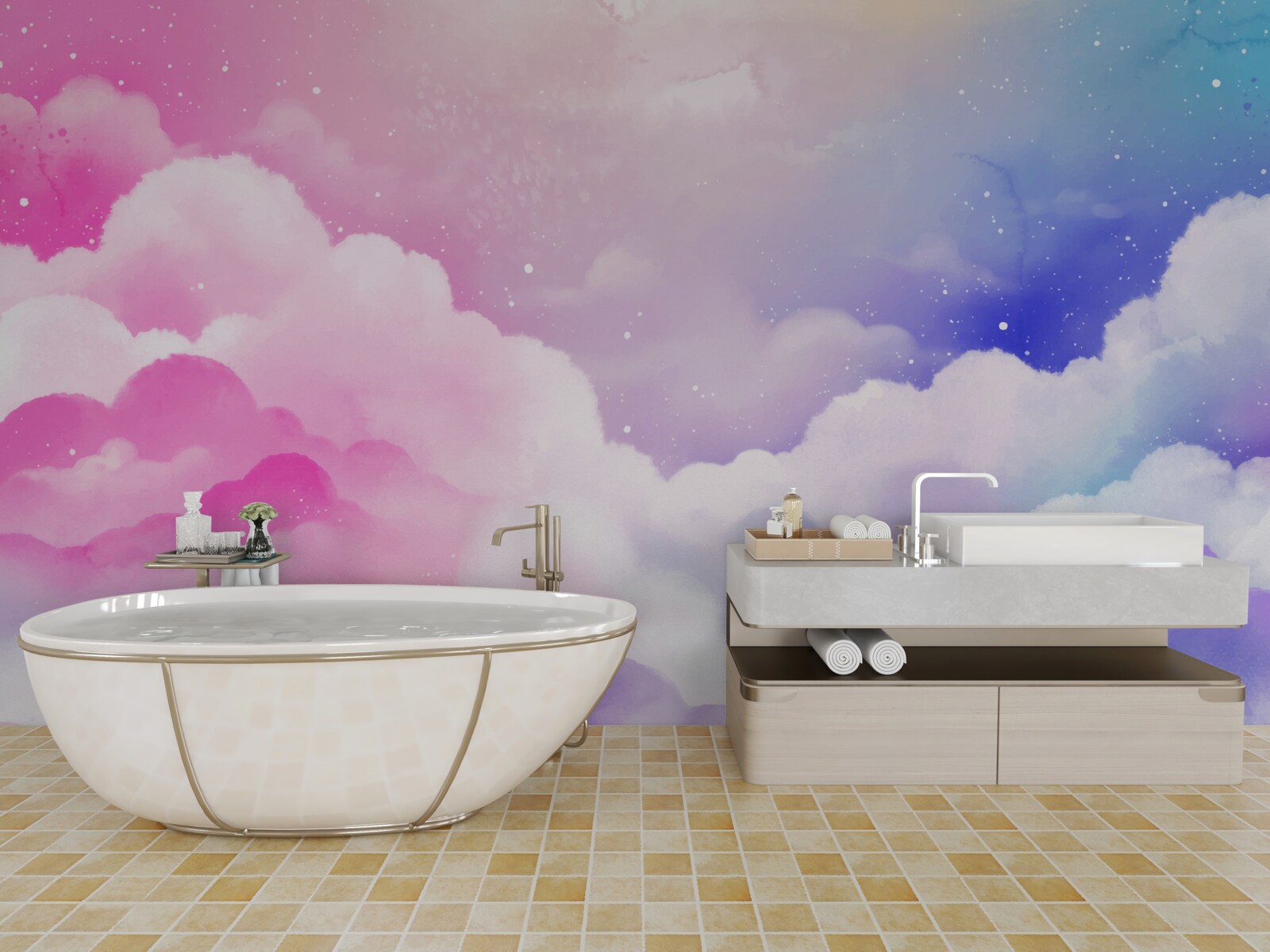 Фотошпалери небо яскраво-рожеве та блакитне в абстрактному стилі