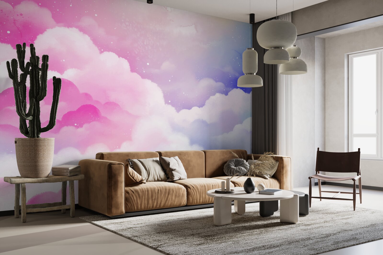 Фотошпалери небо яскраво-рожеве та блакитне в абстрактному стилі