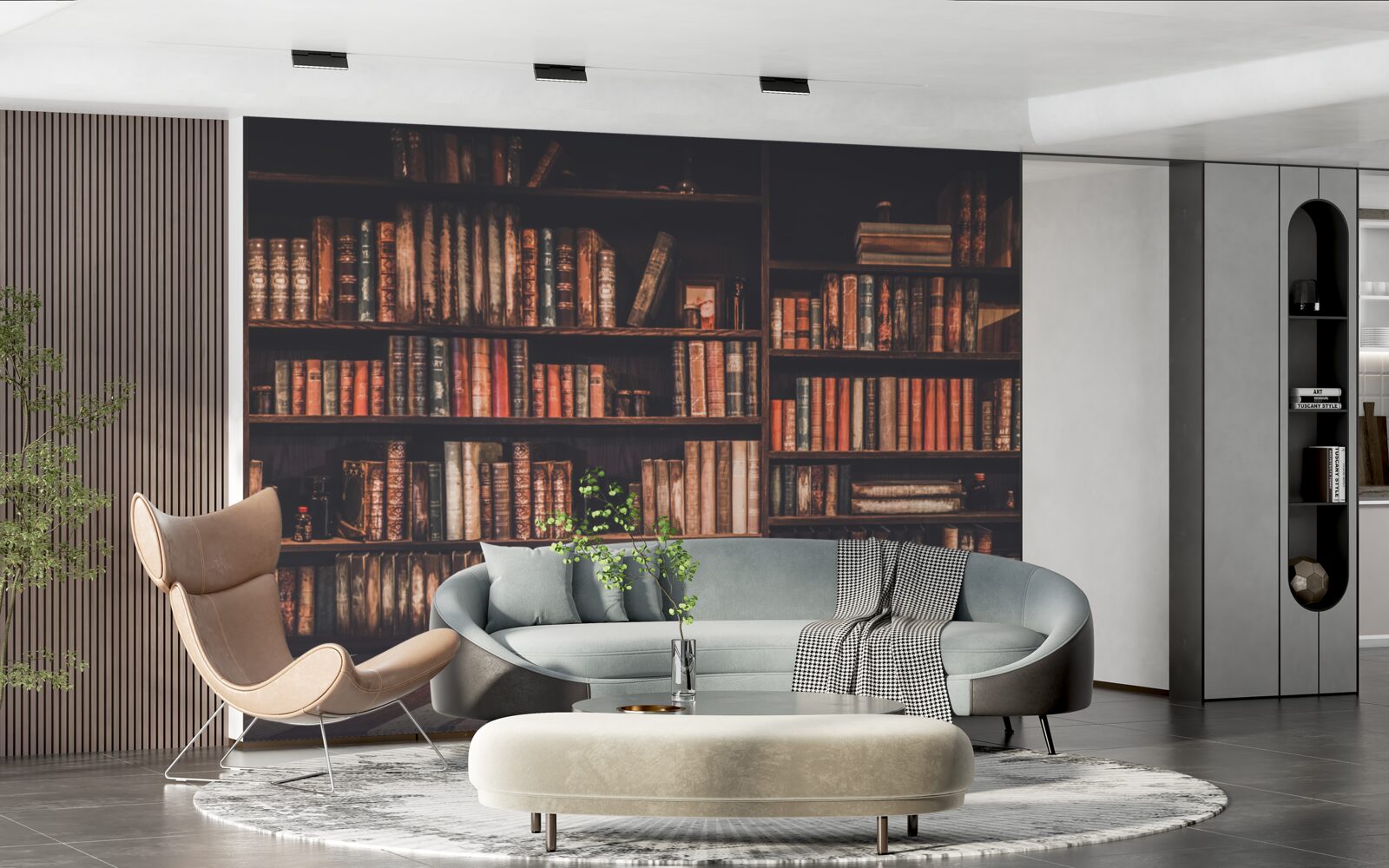 Фотошпалери книжки, нагромаджені на полицях