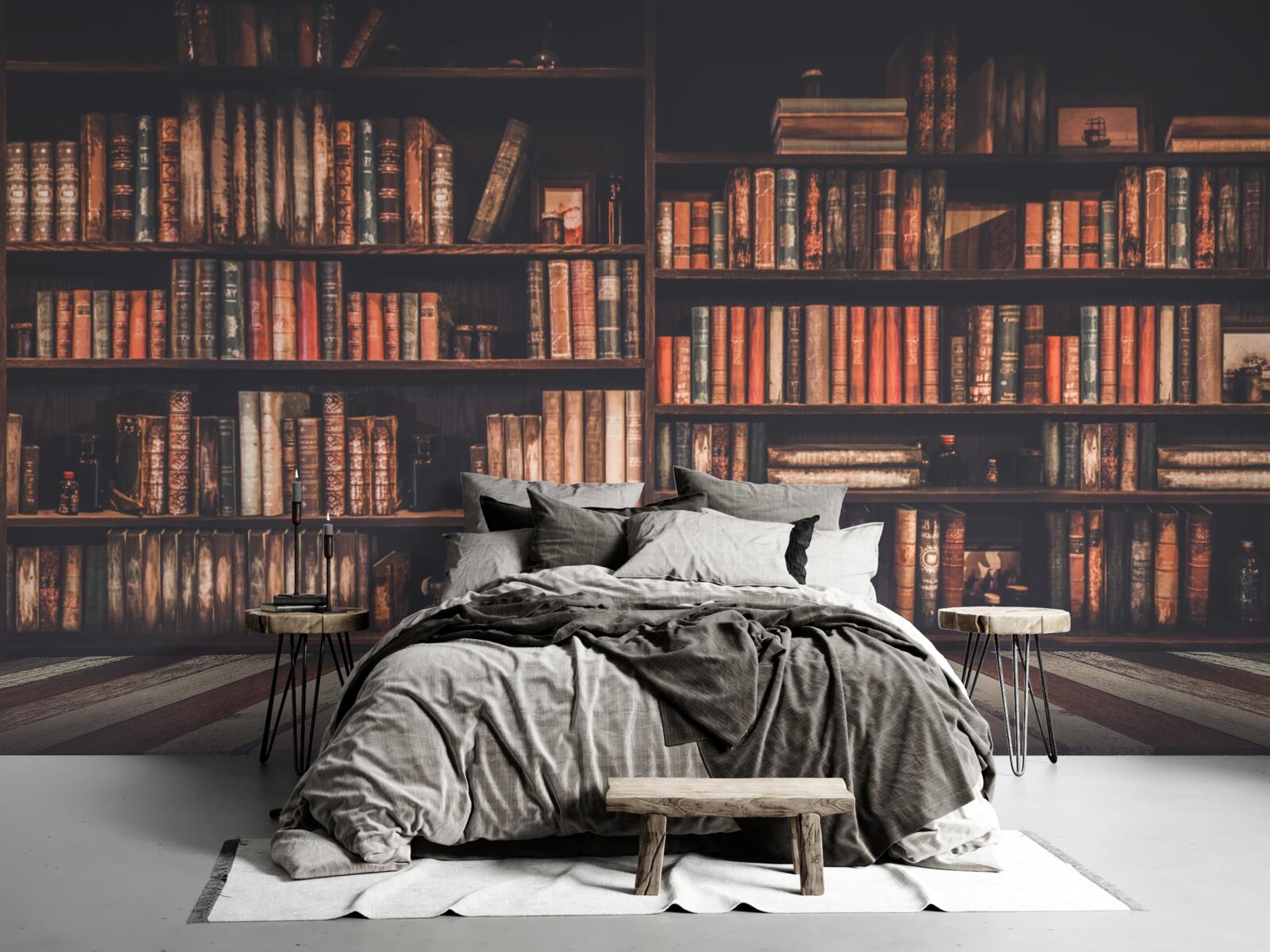 Фотошпалери книжки, нагромаджені на полицях