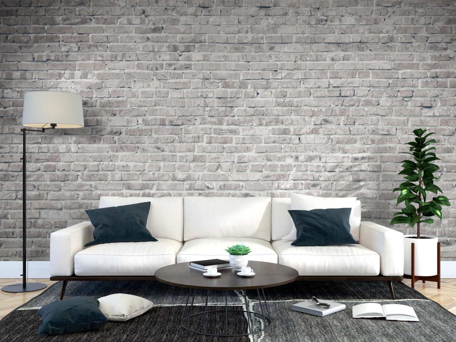 Фотошпалери сіро-біла цегляна стіна