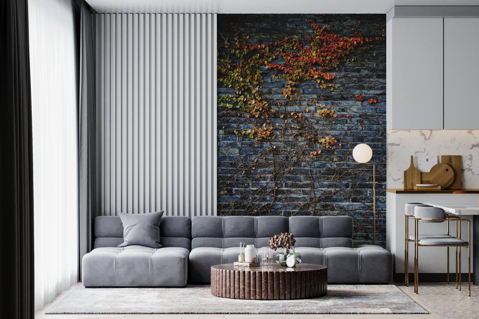 Фотошпалери плющ, що спускається по цегляній стіні