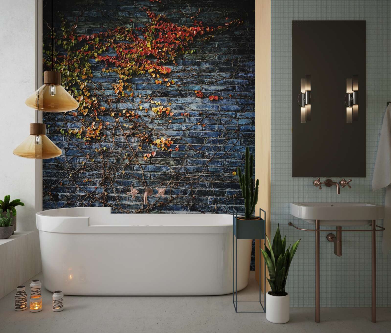 Фотошпалери плющ, що спускається по цегляній стіні