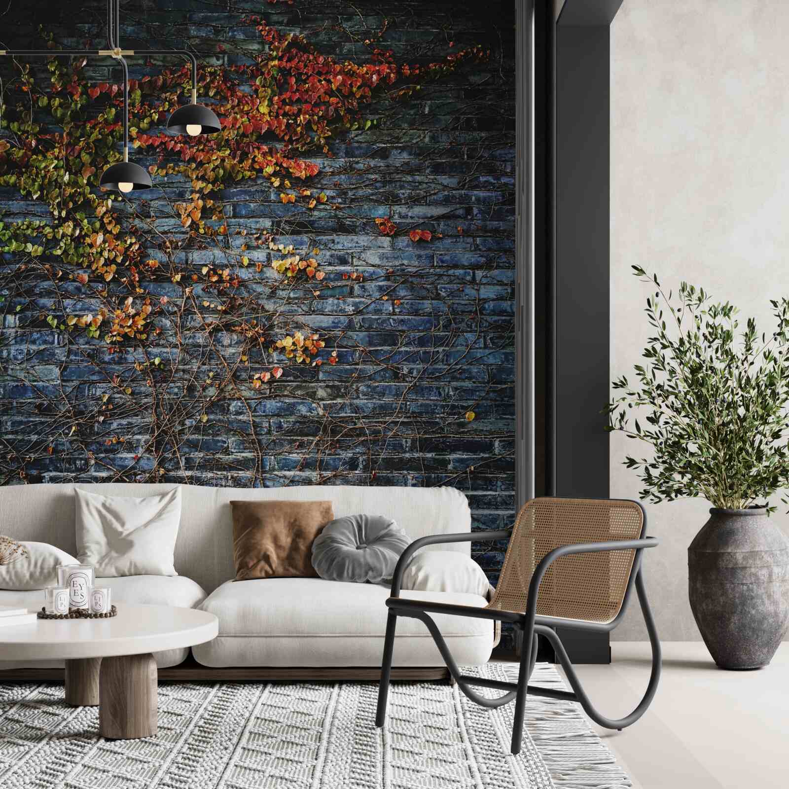 Фотошпалери плющ, що спускається по цегляній стіні