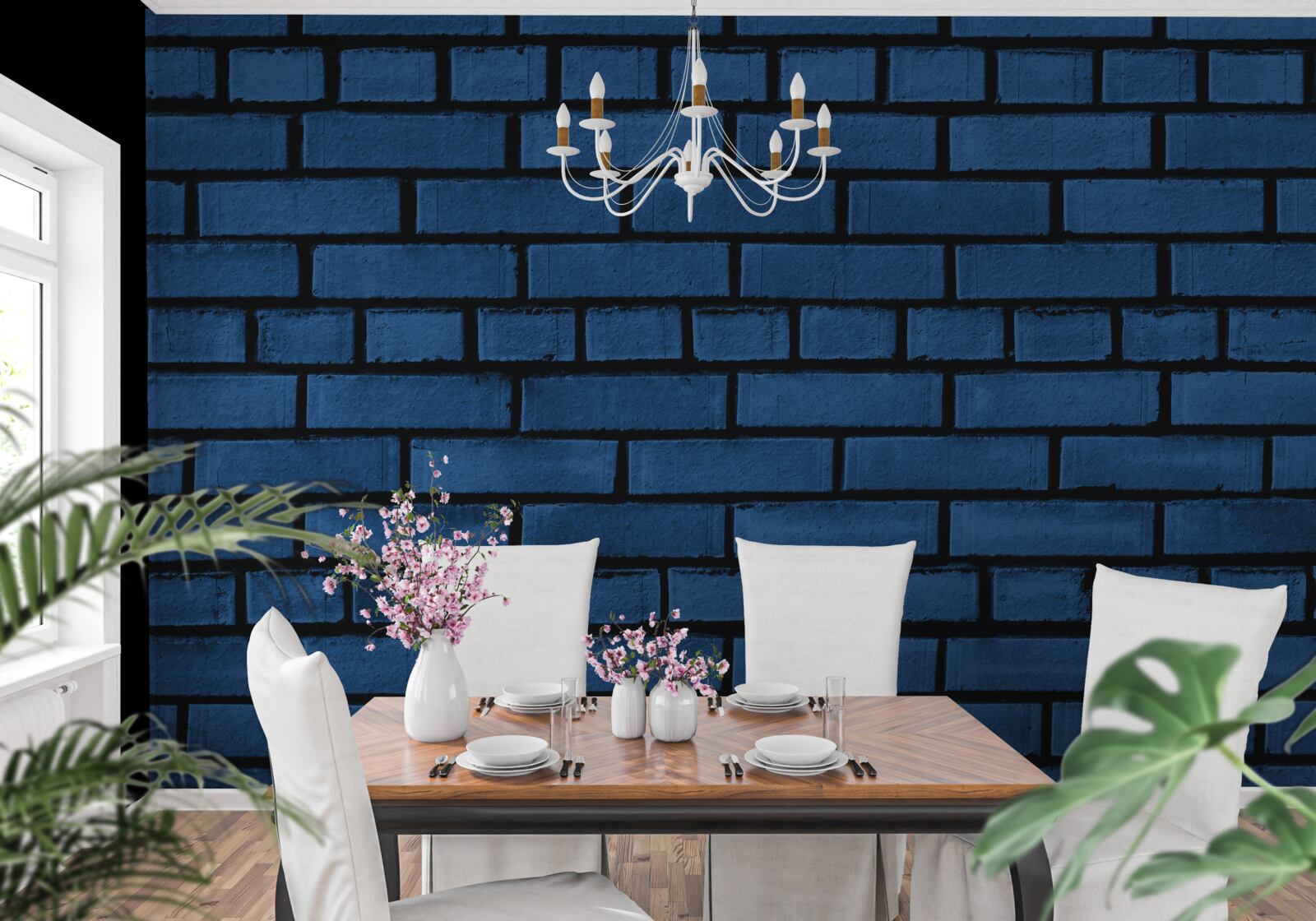 Фотошпалери Стіна викладена з темно-синьої цегли