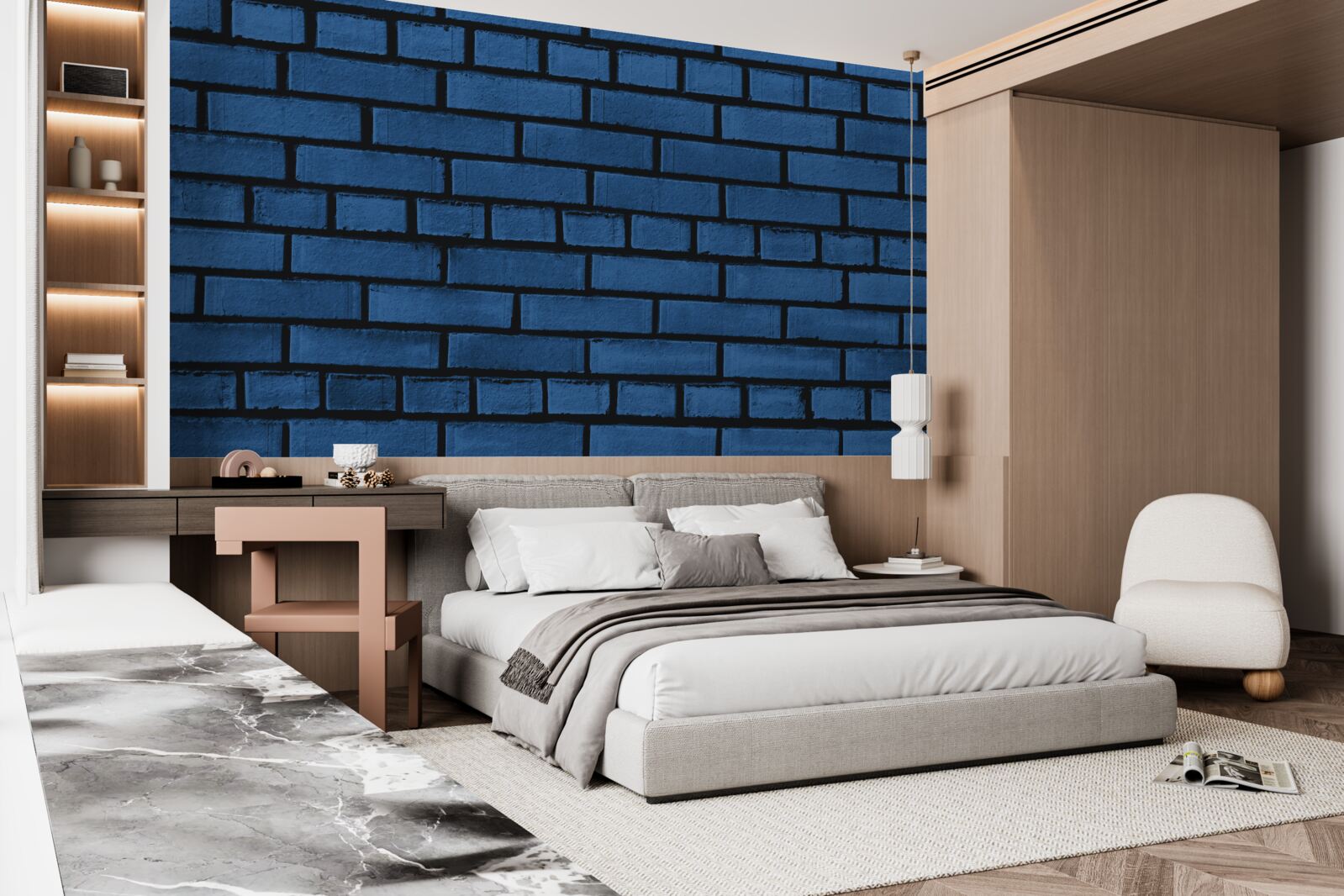 Фотошпалери Стіна викладена з темно-синьої цегли