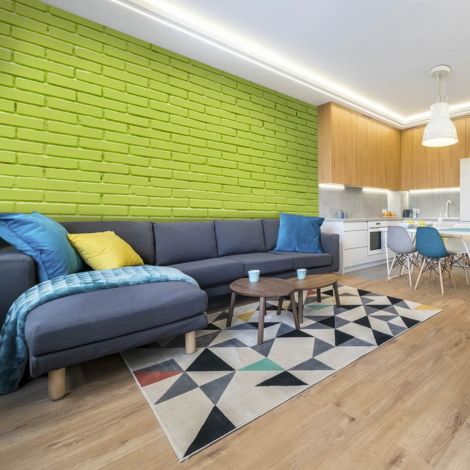 Фотошпалери Цегляна стіна в світло-зеленому відтінку