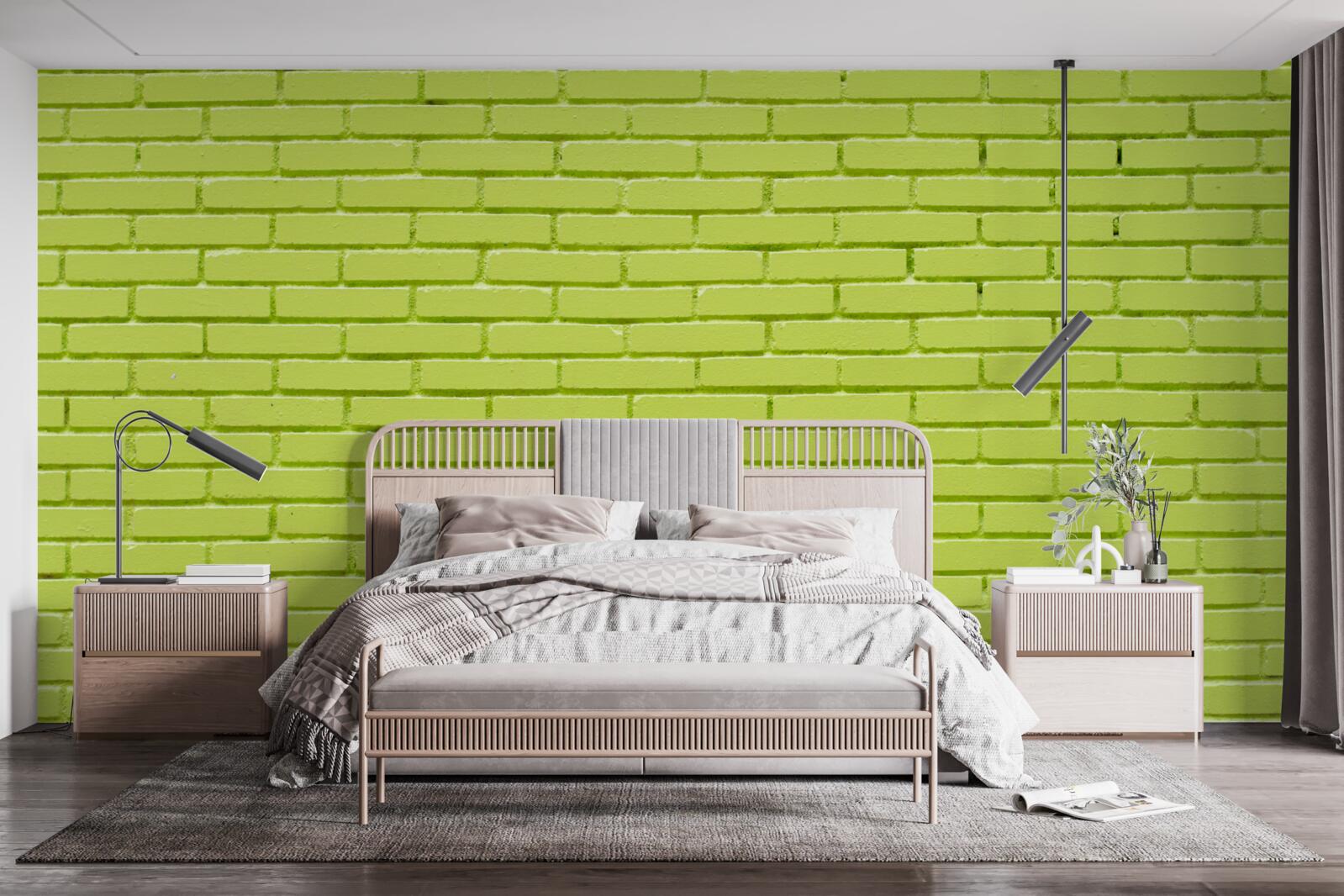 Фотошпалери Цегляна стіна в світло-зеленому відтінку