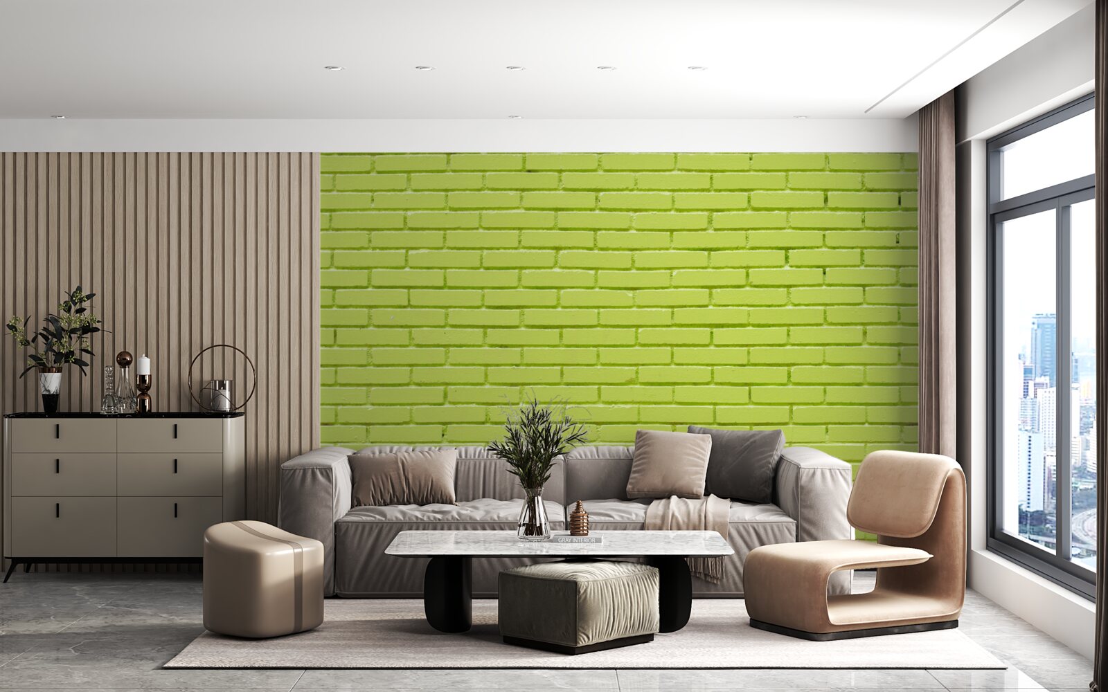 Фотошпалери Цегляна стіна в світло-зеленому відтінку