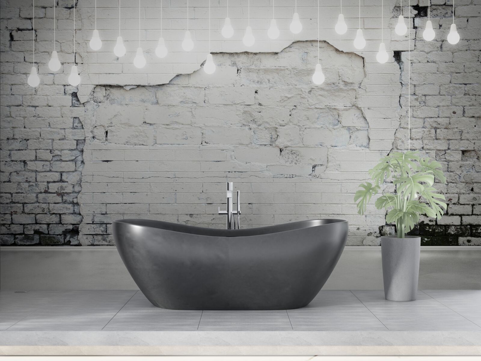 Фотошпалери біла цегляна стіна і лампочки на ній