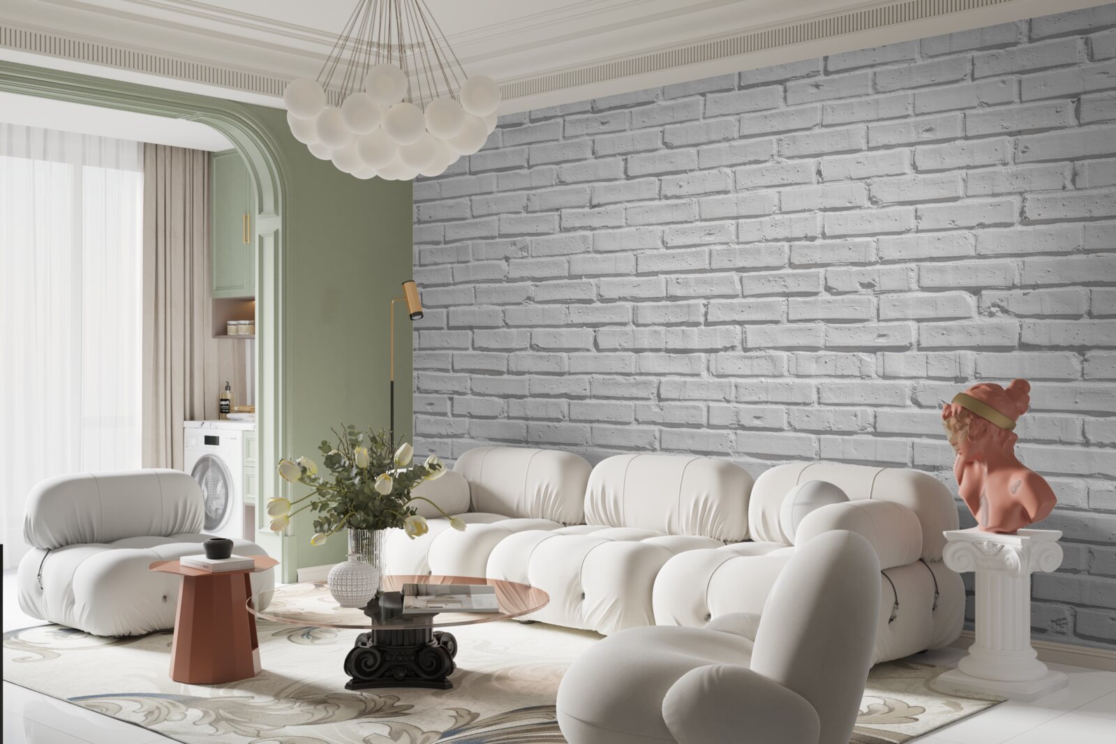 Фотошпалери Цегляна стіна пофарбована в білий колір