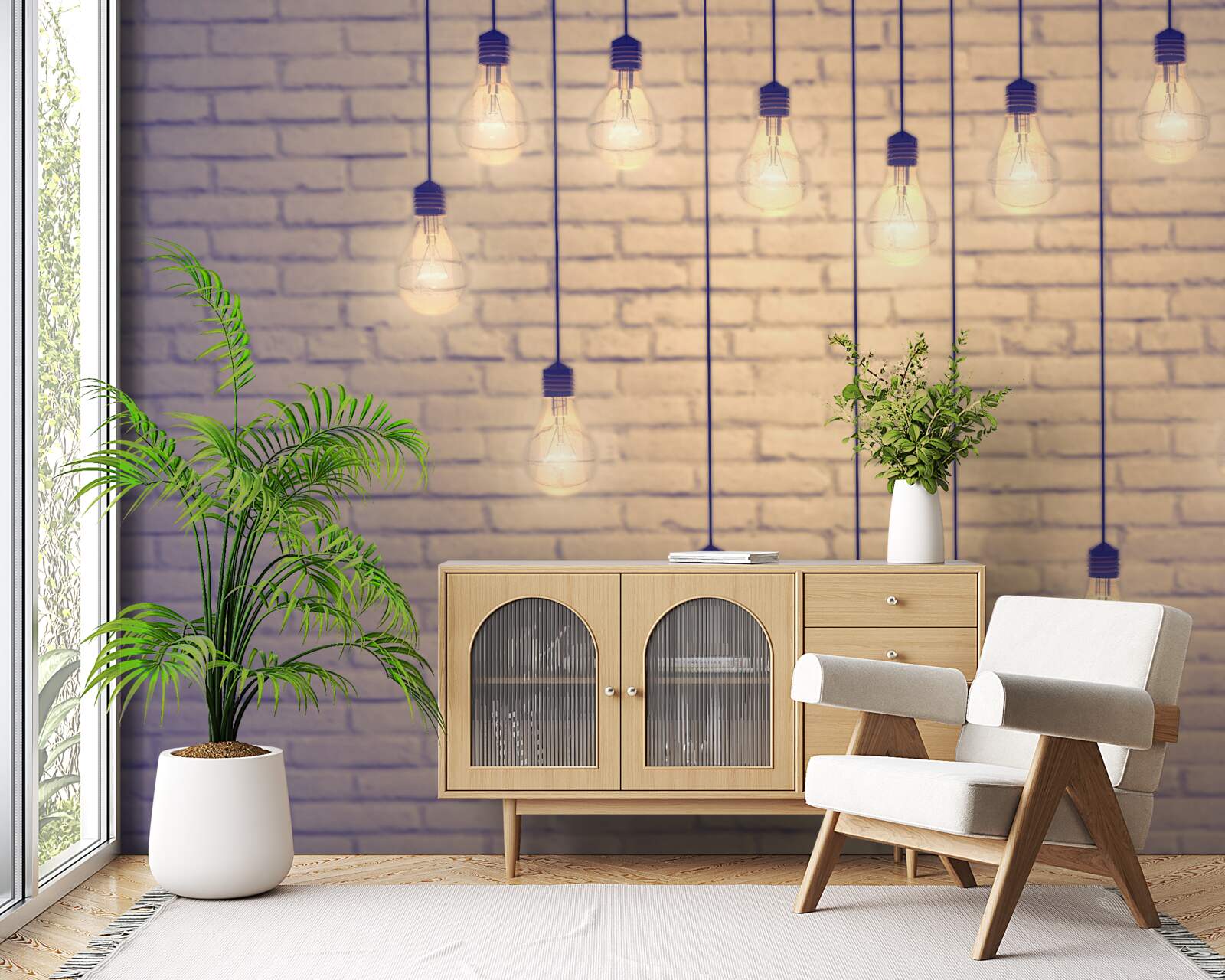 Фотошпалери на кипарисовому тлі стіни з'являється серце з флуоресцентних ламп