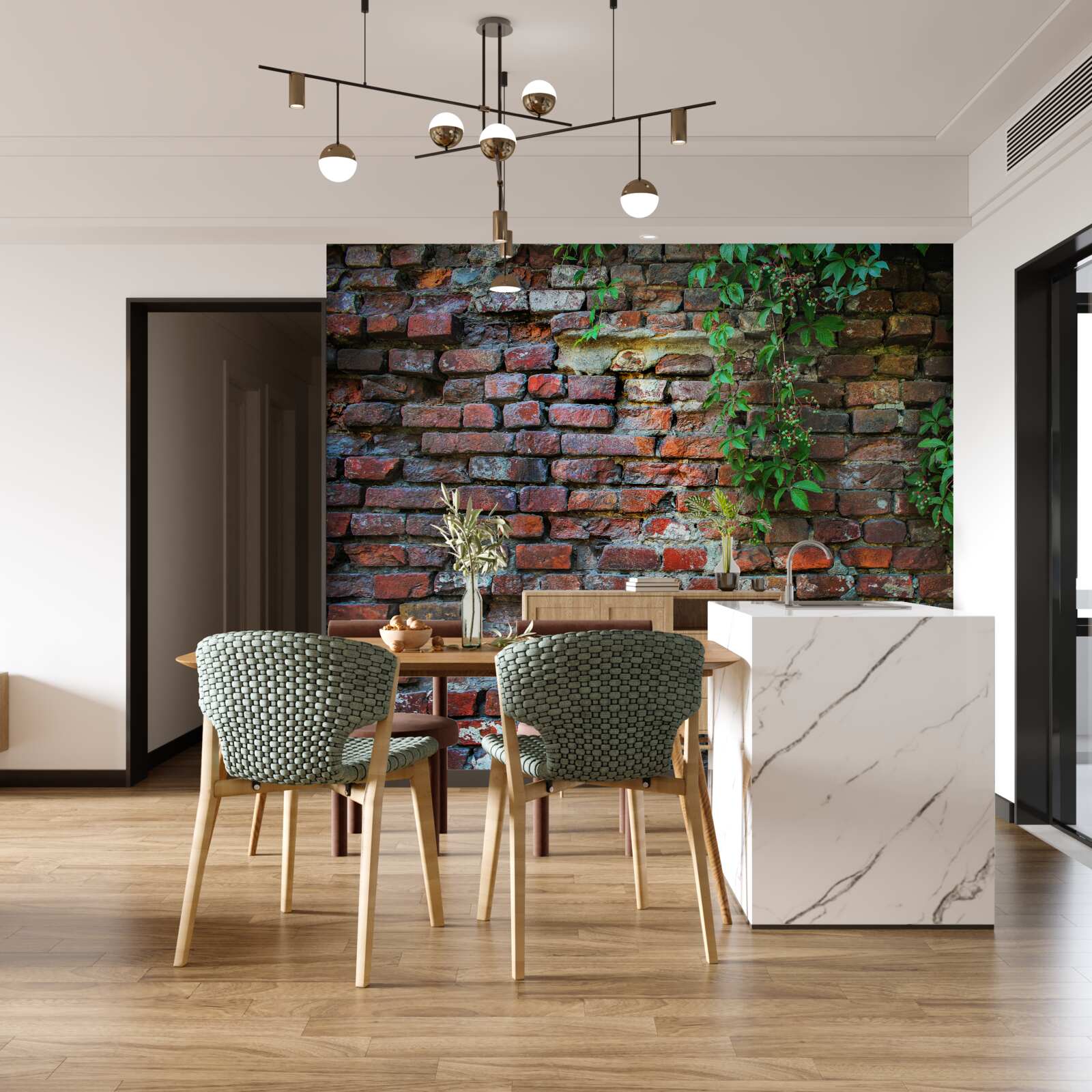 Фотошпалери стара цегляна стіна прикрашена зеленню