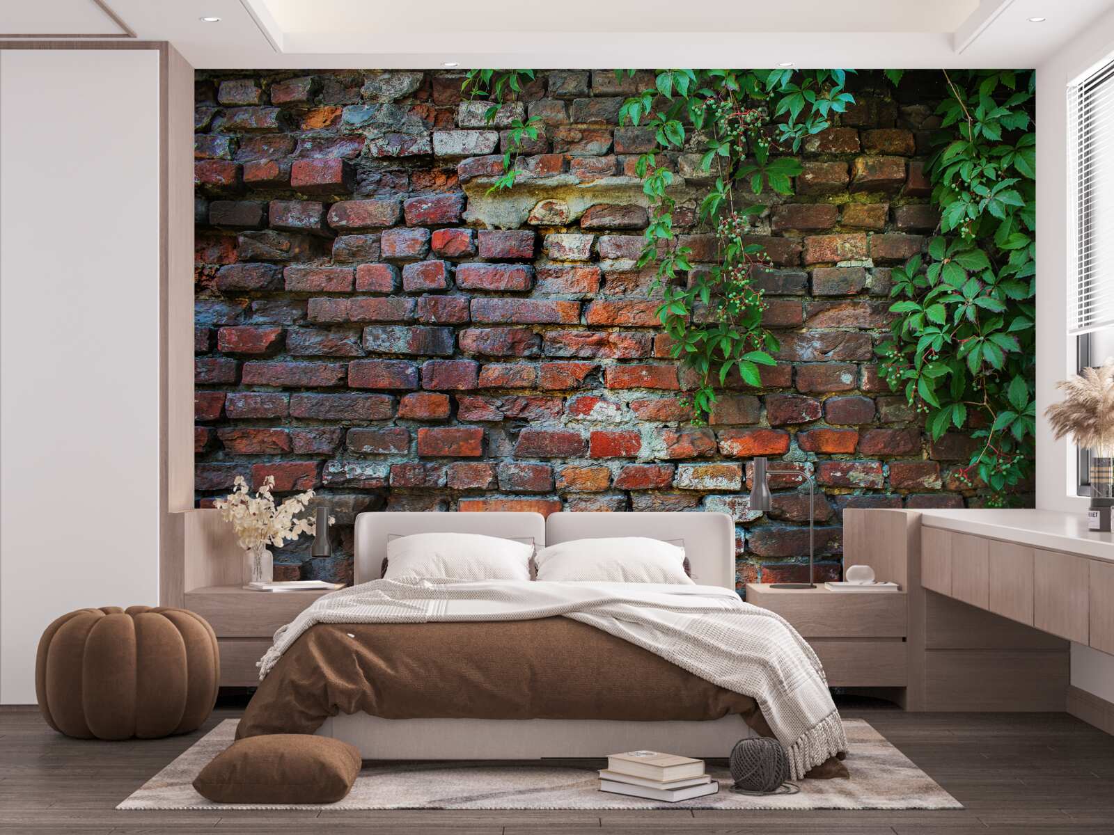 Фотошпалери стара цегляна стіна прикрашена зеленню