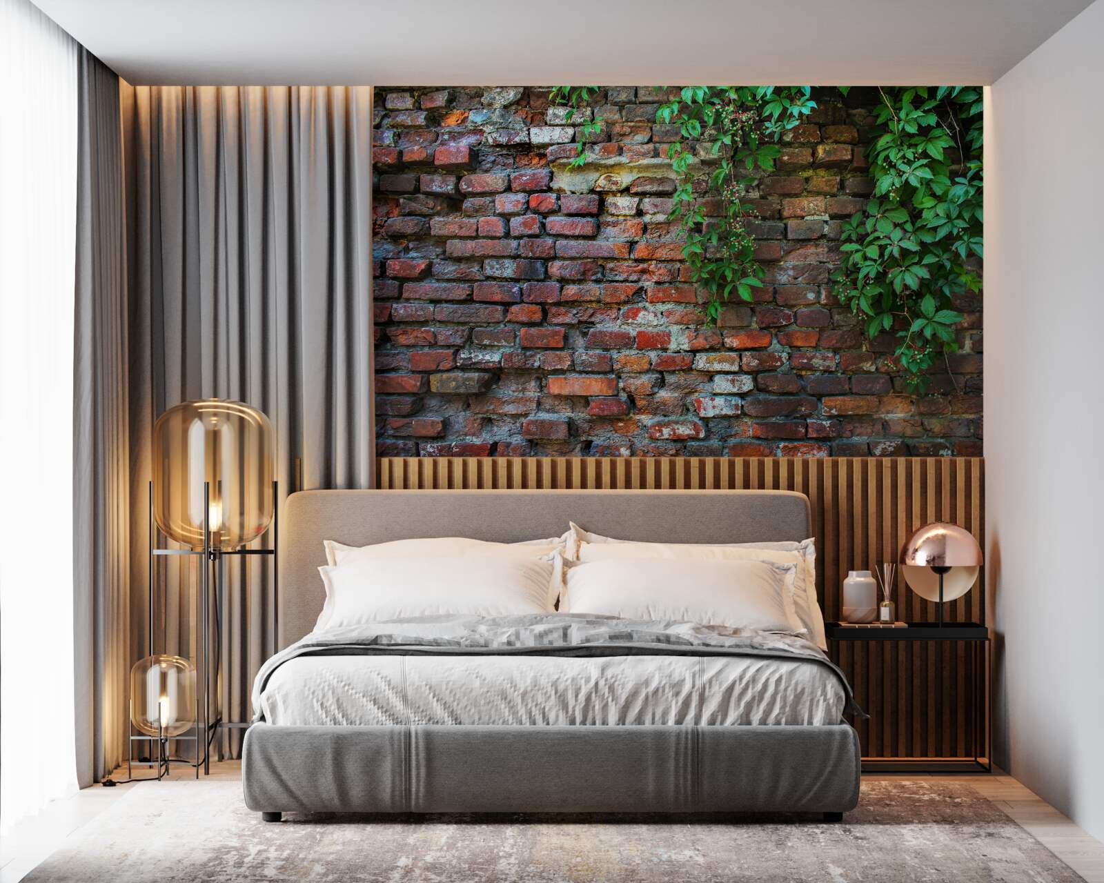 Фотошпалери стара цегляна стіна прикрашена зеленню