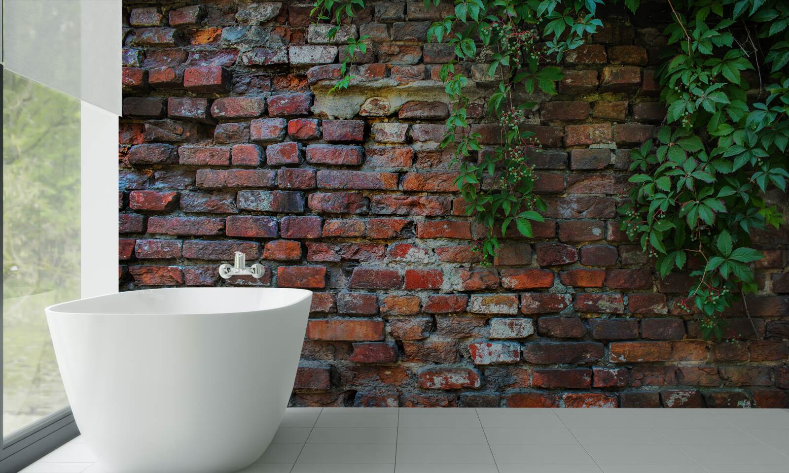 Фотошпалери стара цегляна стіна прикрашена зеленню