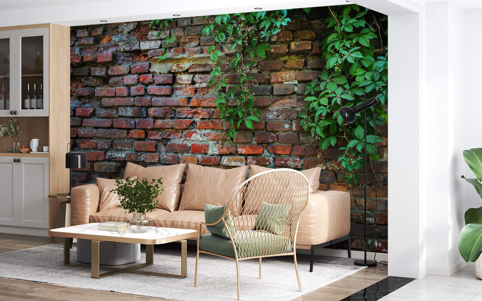 Фотошпалери стара цегляна стіна прикрашена зеленню