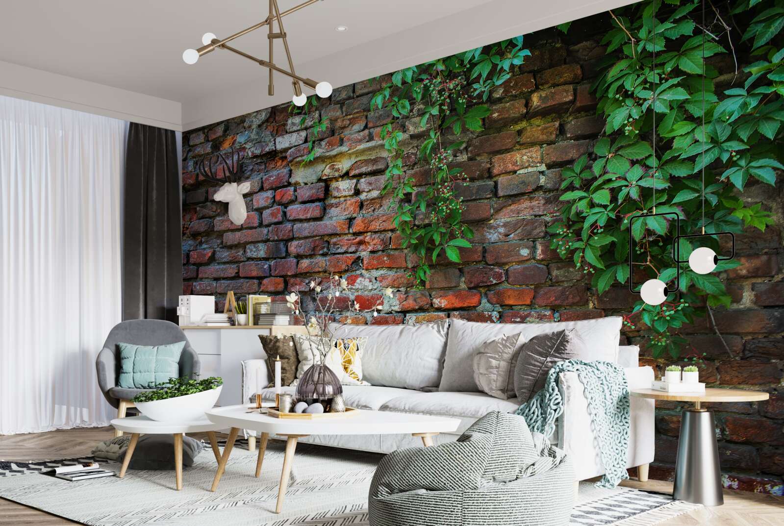 Фотошпалери стара цегляна стіна прикрашена зеленню