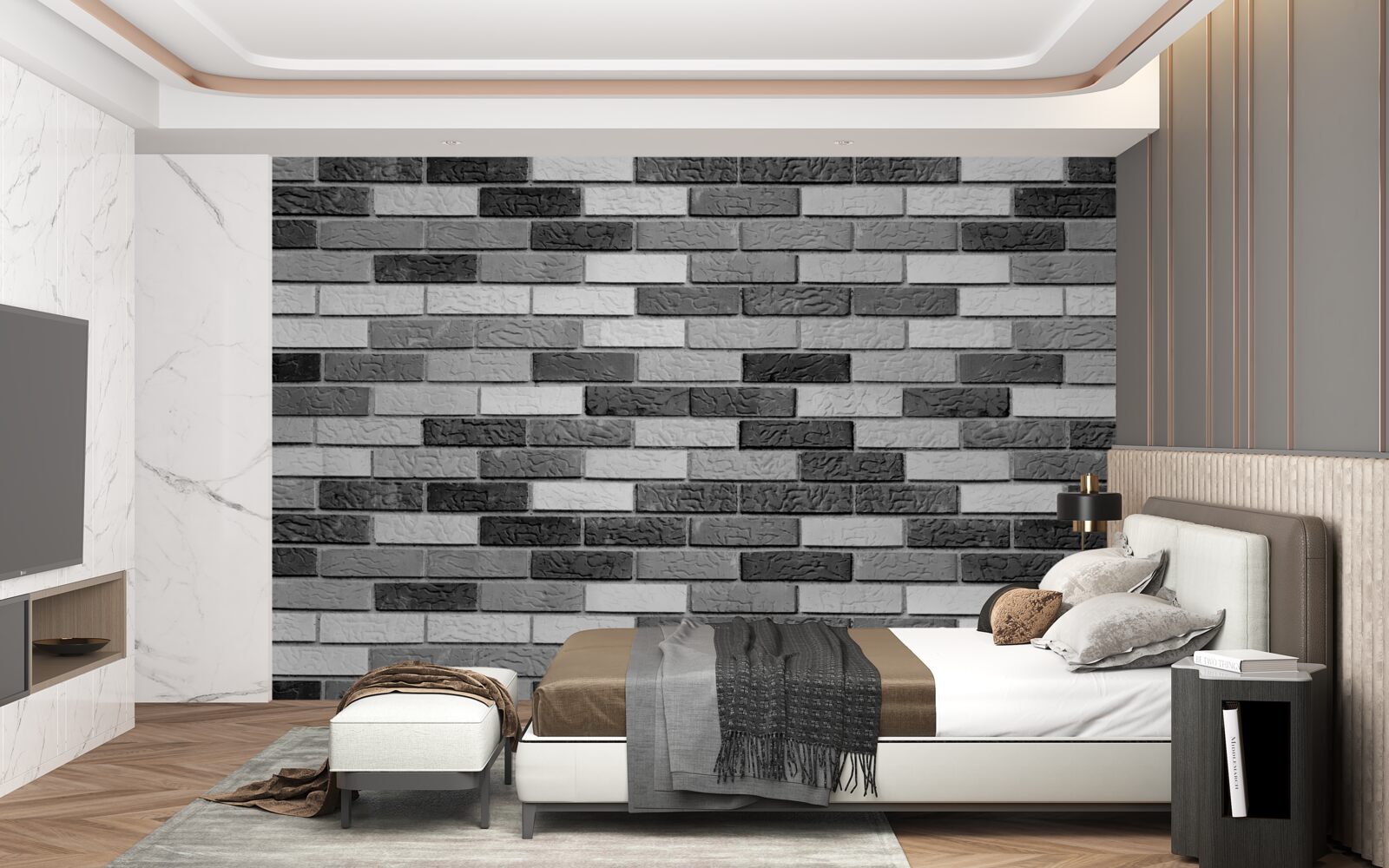 Фотошпалери Чорно-біла цегляна стіна