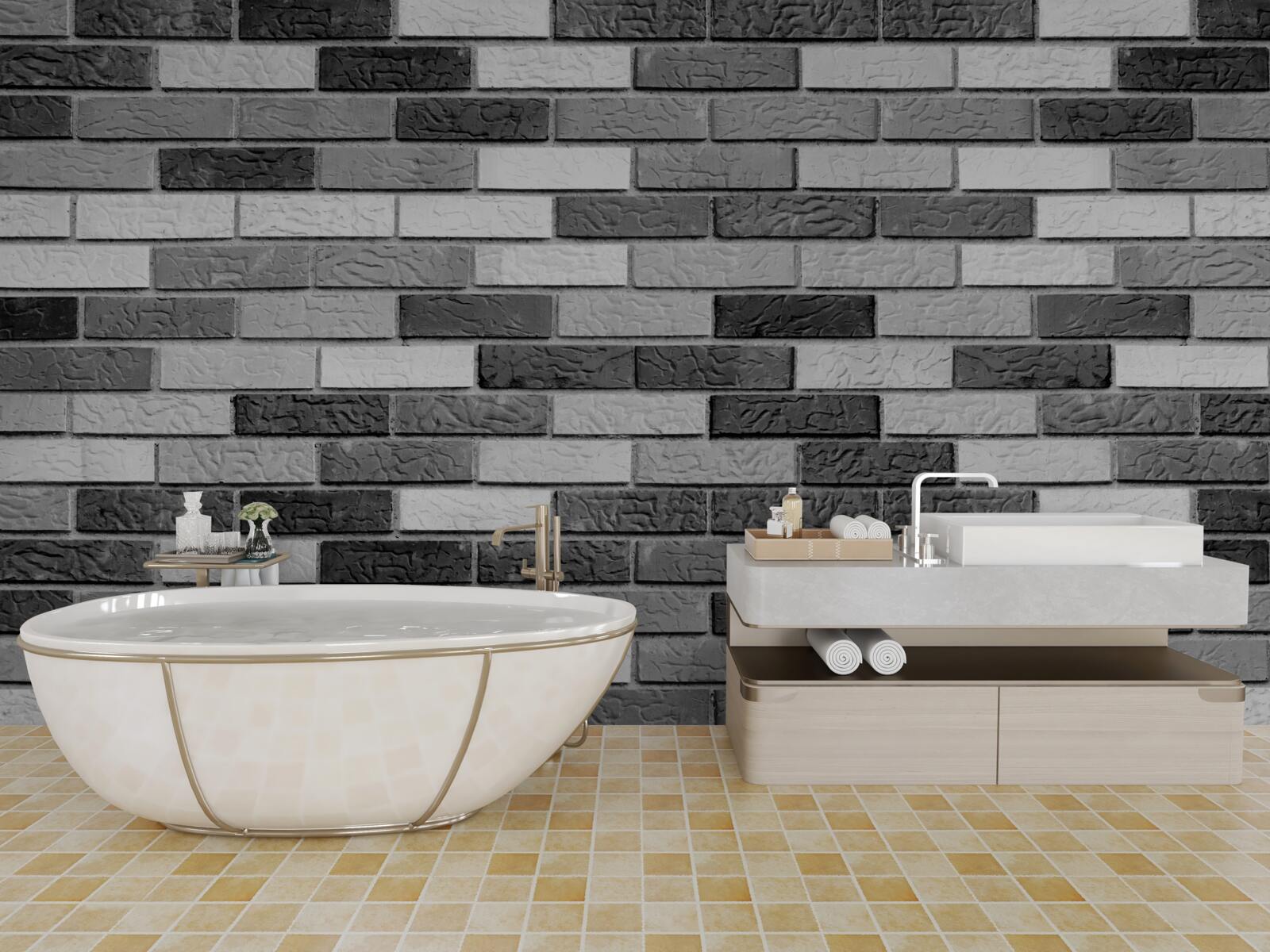 Фотошпалери Чорно-біла цегляна стіна