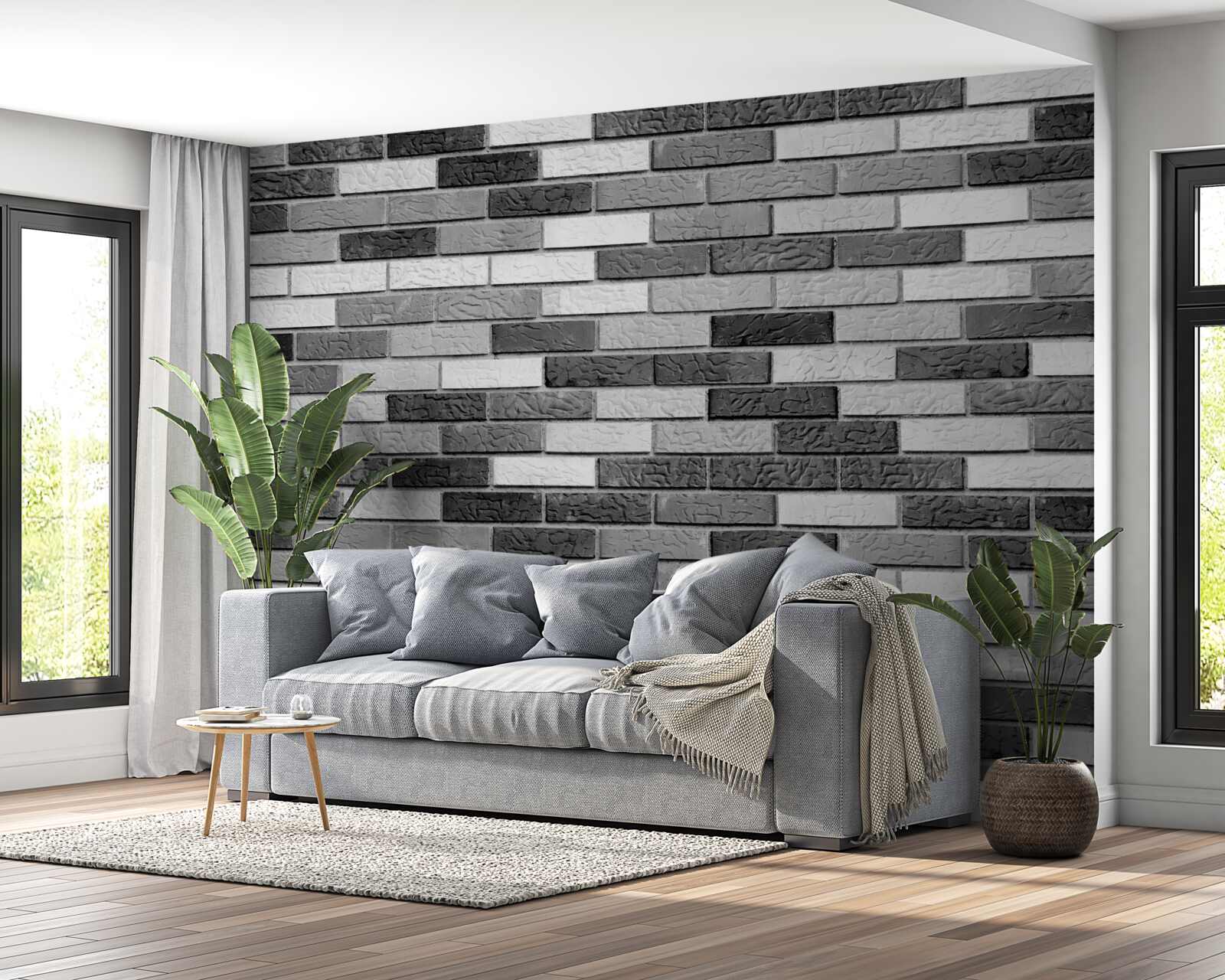 Фотошпалери Чорно-біла цегляна стіна