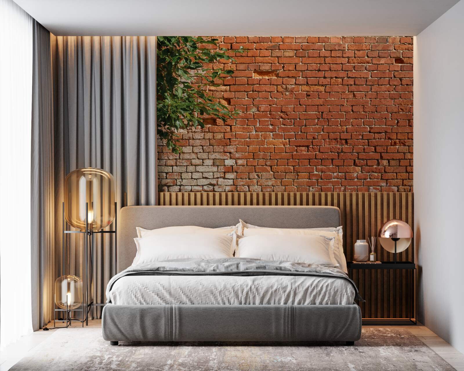 Фотошпалери дерев'яна гілка біля цегляного паркану